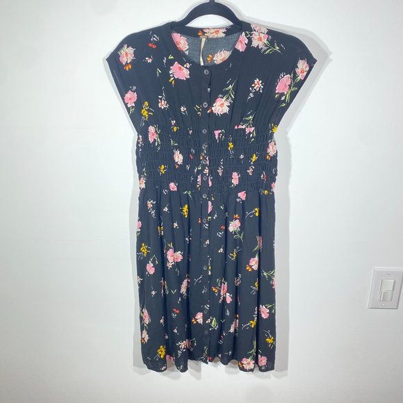 Free People Black Floral Button Down Sleeveless Dress, Size M - Picture 2 of 8
